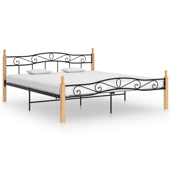 vidaXL Cadre de lit noir métal bois de chêne massif 200x200 cm