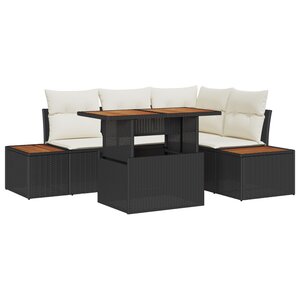 Ensemble de Canapés de Jardin 5 pièces avec Coussins Noir Rattan Poly