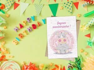 Carte à planter anniversaire girafe hippo rhino