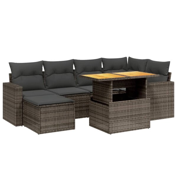 vidaXL Salon de jardin avec coussins 7 Pièces gris résine tressée