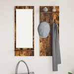 vidaXL Porte-manteau mural avec étagère avec stockage avec miroir Chêne fumé 70 x 10 x 90 cm