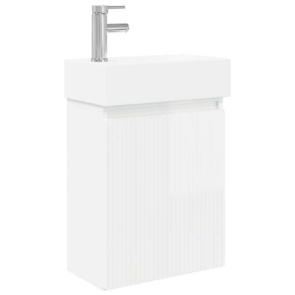 vidaXL Meuble de salle de bain avec robinet Blanc brillant