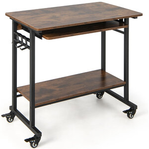Bureau d'ordinateur à roulettes bureau informatique mobile avec plateau clavier extractible pour bureau à domicile chambre d’enfant marron 20_0002071