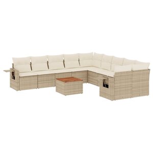 vidaXL Salon de jardin 11 Pièces avec coussins beige résine tressée