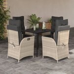 vidaXL Ensemble à manger de jardin et coussins 5 Pièces gris clair rotin