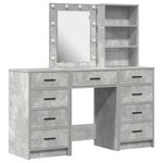 vidaXL Ensemble de Table de Maquillage 3 Pièces avec LED - Gris Béton Bois d'Ingénierie