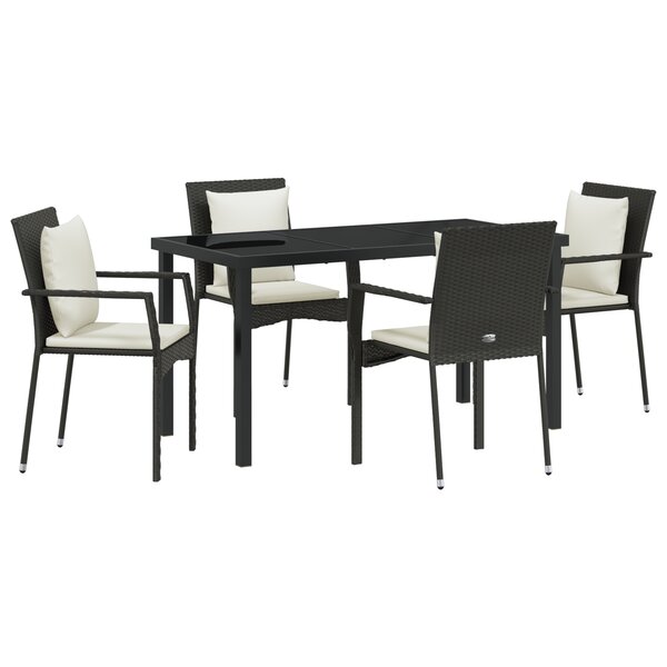 vidaXL Ensemble de repas de jardin 5 pièces avec coussins en rotin noir