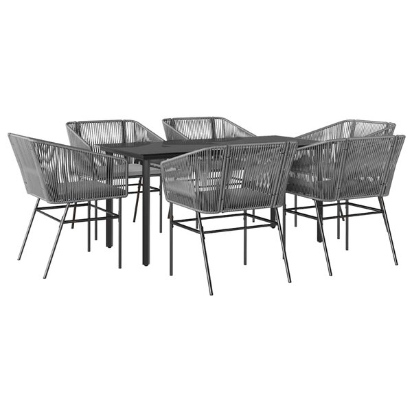 vidaXL Ensemble à manger jardin coussins 7 Pièces gris poly rotin verre