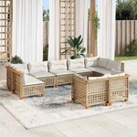 vidaXL Salon de jardin avec coussins 9 Pièces beige résine tressée