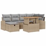 vidaXL Ensemble de canapé de jardin avec coussin 7 Pièces Beige polyrotin