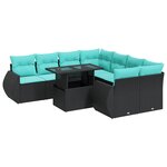vidaXL Salon de jardin avec coussins 9 Pièces noir résine tressée acacia