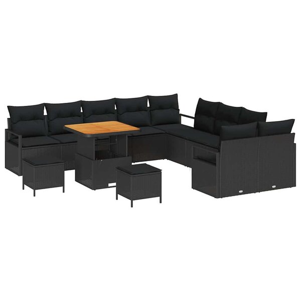 vidaXL Ensemble de canapé de jardin avec coussin 13 Pièces Noir
