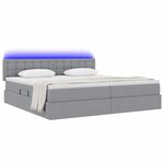 vidaXL Lit de rangement LED avec matelas Gris clair 200 x 200 cm Tissu