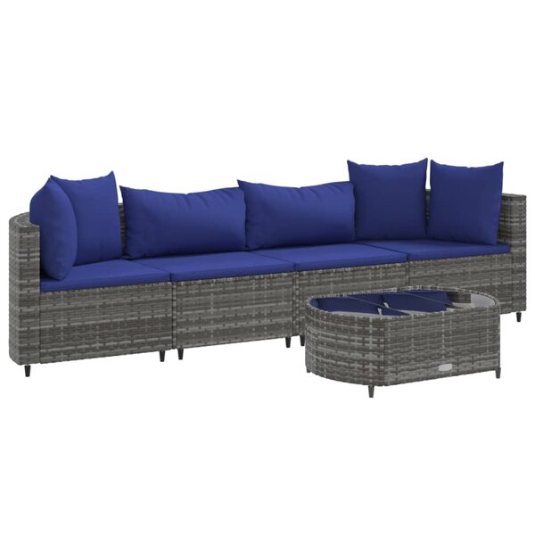 vidaXL Salon de jardin 5 Pièces avec coussins gris résine tressée