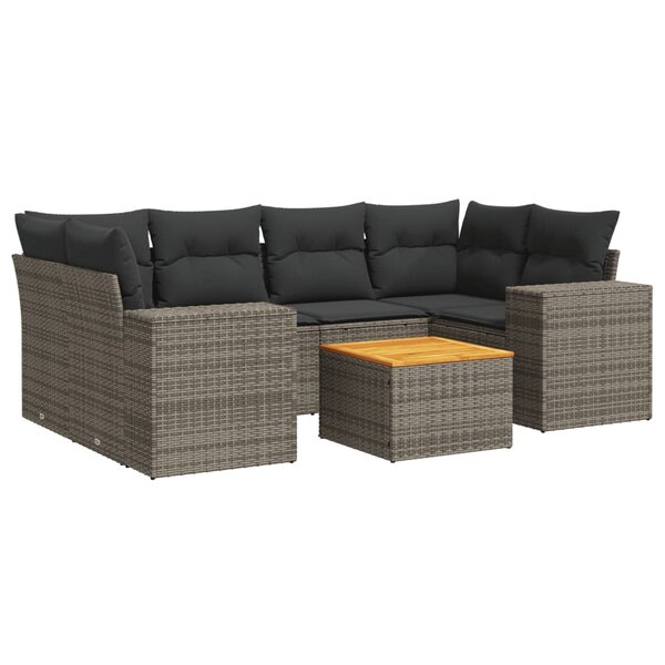 vidaXL Salon de jardin avec coussins 7 Pièces gris résine tressée
