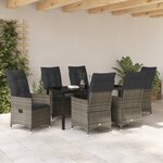 vidaXL Ensemble de Salle à Manger de Jardin 7 Pièces avec Coussins en Gris Poly Rattan