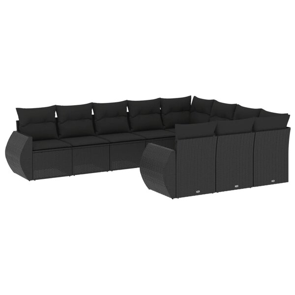 vidaXL Salon de jardin 10 Pièces avec coussins noir résine tressée