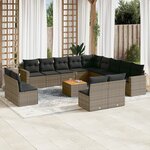 vidaXL Salon de jardin avec coussins 14 Pièces gris résine tressée