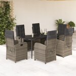 vidaXL Ensemble à manger de jardin et coussins 7 Pièces gris rotin