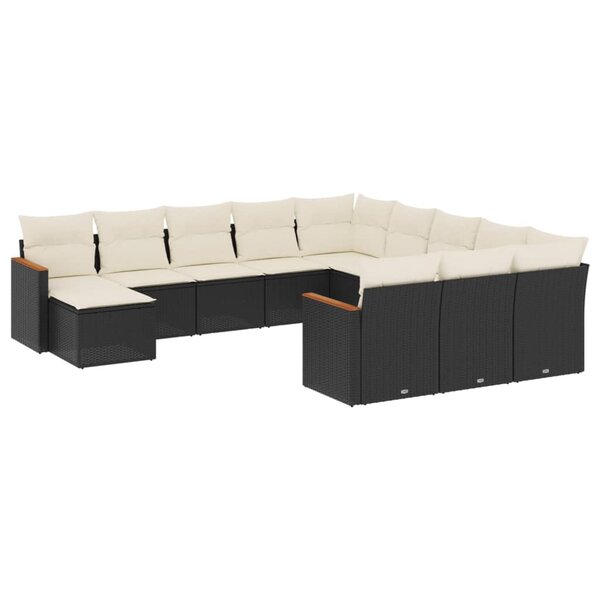 vidaXL Salon de jardin 12 Pièces avec coussins noir résine tressée