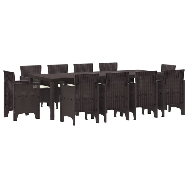vidaXL Ensemble de Salle à Manger de Jardin 11 Pièces avec Coussins Marron Poly Rattan