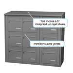 Bloc collectif Leabox  3x3  grade 3  simple face  extérieur  fixation murale  gris poussière ral 7037 finition brillante