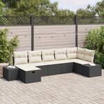 vidaXL Ensemble de Canapé de Jardin 7 Pièces avec Coussins Noir en Poly Rotin