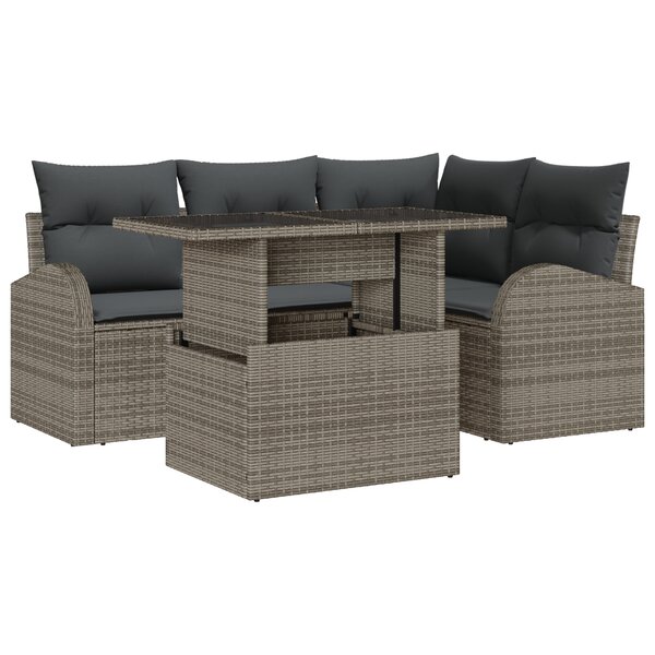 vidaXL Ensemble de sofa de jardin de 5 pièces avec coussins gris en poly rotin