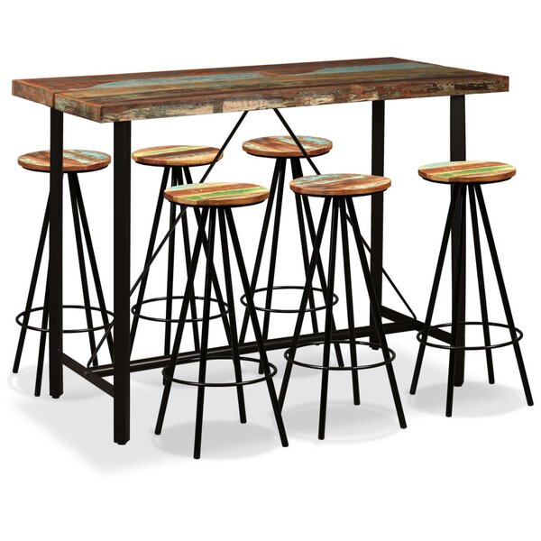 vidaXL Ensemble de bar 7 Pièces Bois massif recyclé