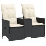 vidaXL Canapé de jardin inclinable 2 places avec table noir poly rotin