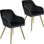 Lot de 2 chaises pieds doré siège de salon cuisine salle à manger design élégant noir 08_0000165