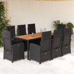 vidaXL Ensemble à manger de jardin 9Pièces coussins noir résine tressée