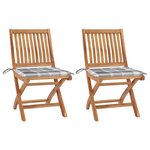 vidaXL Chaises de jardin lot de 2 avec coussins à carreaux gris Teck