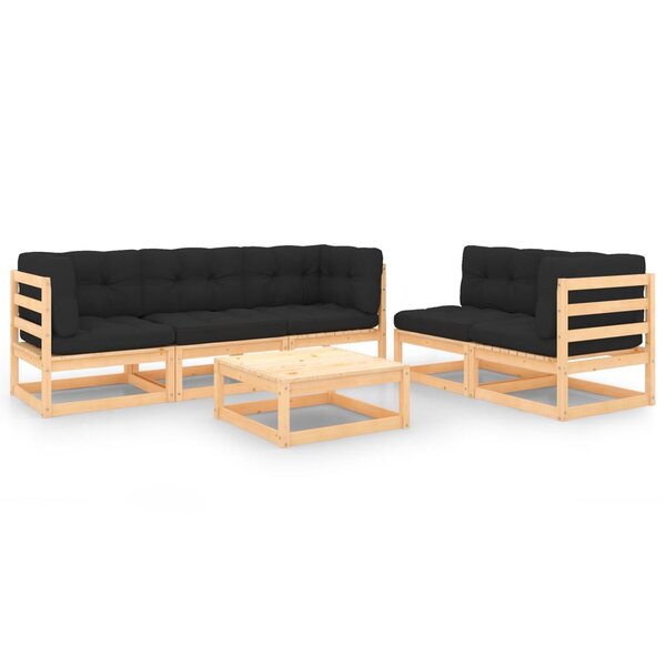 vidaXL Salon de jardin 6 Pièces avec coussins Bois de pin massif