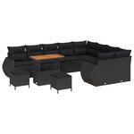 Ensemble de canapé de jardin 12 pièces avec coussins noirs en rotin synthétique et acacia