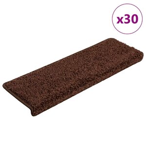 vidaXL Tapis d'escalier 30 pièces 65 x 21 x 4 cm Marron Bord rectangulaire