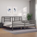 vidaXL Cadre de lit avec tête de lit gris 200x200 cm bois massif