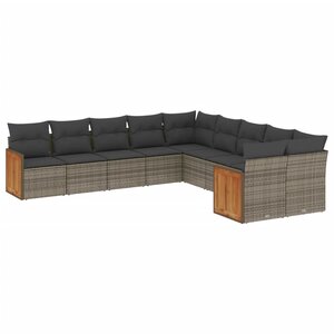 vidaXL Salon de jardin avec coussins 10 Pièces gris résine tressée