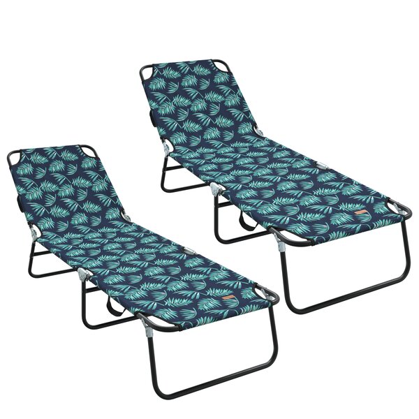 vidaXL Transat pliant 2 Pièces Portable Motif feuille Tissu Oxford 600D