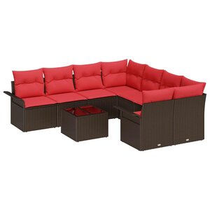 vidaXL Ensemble de canapé de jardin 9 Pièces Beige et Rouge polyrotin
