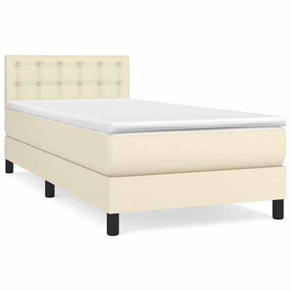 vidaXL Lit à sommier tapissier avec matelas Crème 100x200cm Similicuir