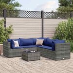vidaXL Salon de jardin 6 Pièces avec coussins Gris Résine tressée