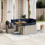 vidaXL Salon de jardin 9 Pièces avec coussins gris résine tressée