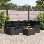 vidaXL Ensemble de canapé de jardin avec coussin 7 Pièces Noir polyrotin