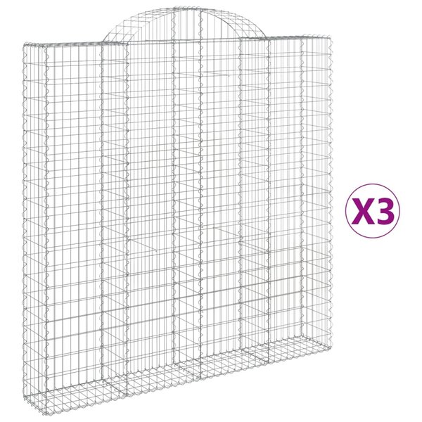 vidaXL Paniers à gabions arqués 3 Pièces 200x30x200/220 cm fer galvanisé