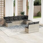 vidaXL Salon de jardin 9 Pièces avec coussins gris clair résine tressée