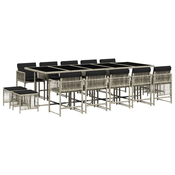 vidaXL Ensemble à manger de jardin et coussins 15 Pièces gris clair rotin