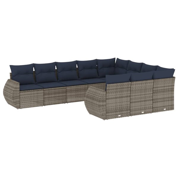 vidaXL Salon de jardin 10 Pièces avec coussins gris résine tressée