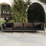vidaXL Salon de jardin 4 Pièces avec coussins Résine tressée Gris foncé