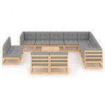 Salon de jardin meuble d'extérieur ensemble de mobilier 13 pièces avec coussins bois de pin massif 02_0015729
